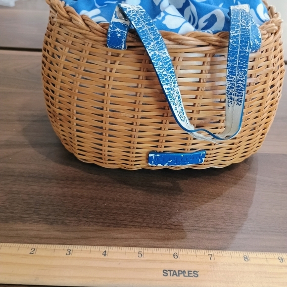Handbags - Wicker Basket with Blue Floral Handbag